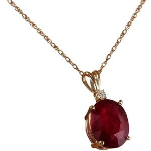 6.70ct Natural Ruby & Diamond 14KY Gold Necklace